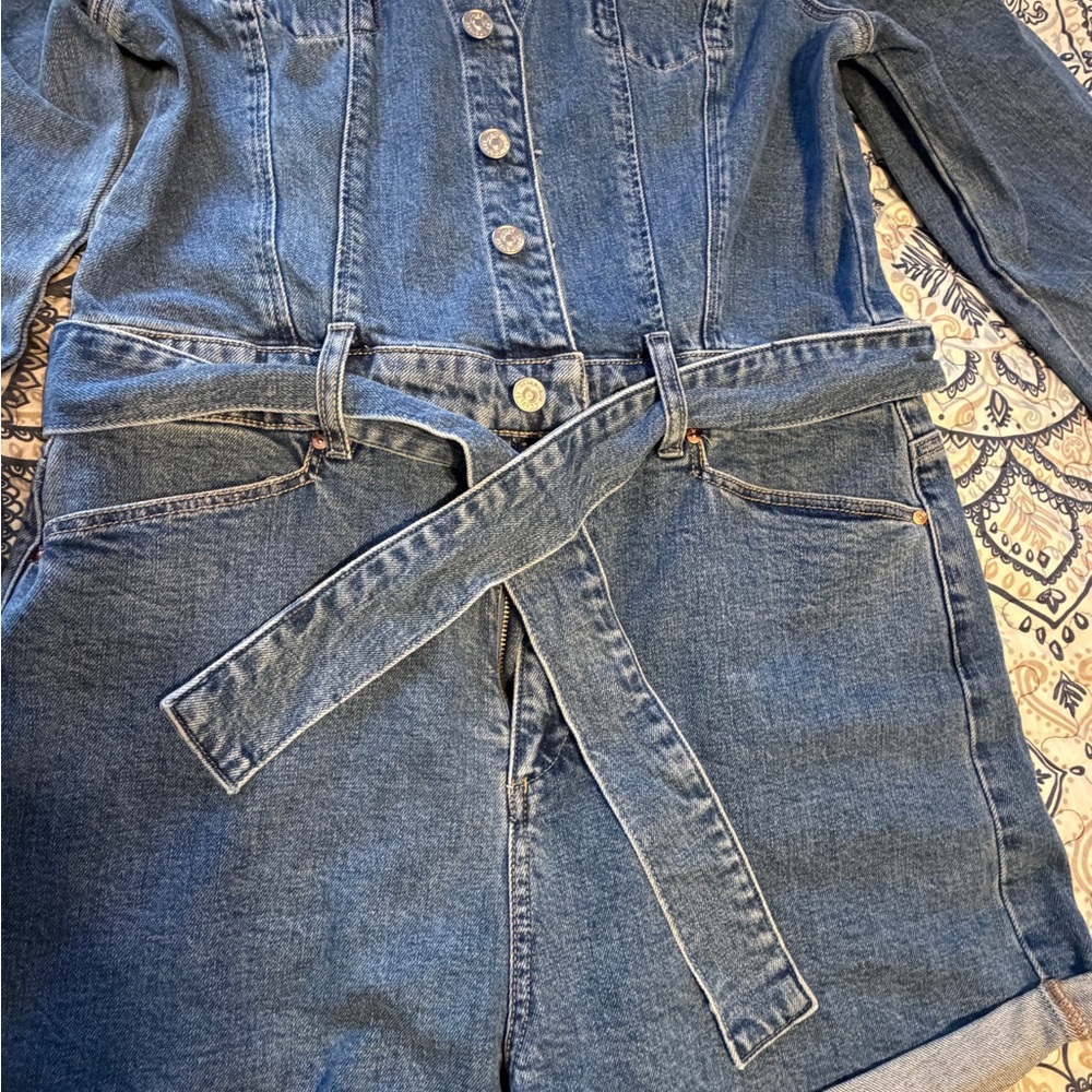 NWT PAIGE jeans Maggy Tie Waist Long Sleeve Denim Romper size 12 - Picture 5 of 8